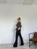 Kadın Yanı Zımba Detaylı İspanyol Paça Tayt Kahverengi thumbnail 1