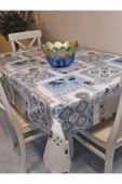 Elyaflı Pvc Muşamba - Desenli Silinebilir Masa Örtüsü ( MAVİ ) thumbnail 3