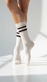 Kadın 2’li Spor Tenis Çorabı – Siyah ve Beyaz Çizgili Model thumbnail 2