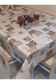 Elyaflı Pvc Muşamba - Desenli Silinebilir Masa Örtüsü ( KAHVERENĞİ ) thumbnail 3