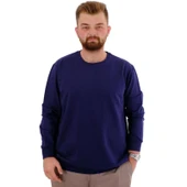 Büyük Beden Erkek Bisiklet Yaka Basic Sweatshirt U24174 İndigo thumbnail 1
