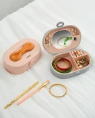 Aynalı Taşınabilir Takı Kutusu | Kadın Makyaj&aksesuar Düzenleyici Pembe Mor Kurdele thumbnail 3