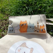 Utterly Good Kedili Bez Çanta Seti  Roller Kalem Hediyeli  Bez Çanta  Bez Kalemlik  Bez Cüzdan thumbnail 2