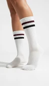 Kadın 2’li Spor Tenis Çorabı – Siyah ve Beyaz Çizgili Model thumbnail 6