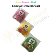 50 Adet Sarı-Pembe-Yeşil Renkli Canavar Desenli Cake Pop & Kurabiye Poşeti-10x15 cm thumbnail 4