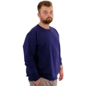 Büyük Beden Erkek Bisiklet Yaka Basic Sweatshirt U24174 İndigo thumbnail 2