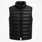 Erkek Slim Fit Fermuarlı Siyah Suni Deri Yelek - 7448 thumbnail 1