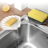 TİNEKE  Beyaz Renk Kaymaz İstiridye Şekilli Silikon Sabunluk Sabun Depolama Tutucu ve Taşınabilir Sabunluk thumbnail 1