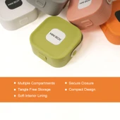 Mini Takı Kutusu Ayna ve 4 Bölmeli Seyahat Düzenleyici – Kolye, Küpe, Yüzük Saklama Kutusu Yeşil thumbnail 6