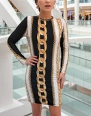 Kadın Uzun Kollu Bisiklet Yaka cuba idi Boy Elbise thumbnail 6