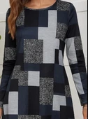 Kadın Uzun Kollu Yuvarlak Yaka Geometrik Süprem Elbise thumbnail 2