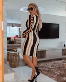 Kadın Uzun Kollu Bisiklet Yaka cuba idi Boy Elbise thumbnail 2