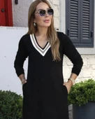 Kadın Uzun Kollu V şerit Yakalı Viskon Iki Iplik Elbise thumbnail 3