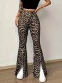 Kadın Yüksek Bel Leopar Desenli Yırtmaçlı Dalgıç Tayt thumbnail 4