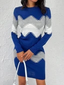 Kadın Uzun Kollu Zigzag Desen Triko Elbise thumbnail 5