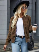 Kadın Uzun Kollu önden Fermuarlı Süet Ceket thumbnail 3