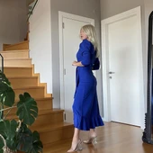 Krep Kumaş idi Boy Kuşaklı Uzunkol Elbise thumbnail 2