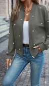 Kadın Uzun Kollu önden Fermuarlı Incili Kısa Modal Ceket thumbnail 3