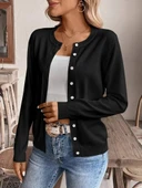 Kadın Uzun Kollu önden Düğmeli Triko Ceket thumbnail 4