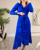 Krep Kumaş idi Boy Kuşaklı Uzunkol Elbise thumbnail 4