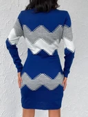 Kadın Uzun Kollu Zigzag Desen Triko Elbise thumbnail 3