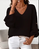 Kadın Uzun Kollu V Yakalı Düğmeli Triko Bluz thumbnail 1