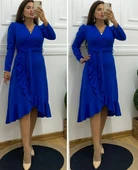 Krep Kumaş idi Boy Kuşaklı Uzunkol Elbise thumbnail 5