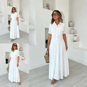 Kadın Dokuma Kumaş Cep Detaylı axi Boy Gömlek Elbise thumbnail 5