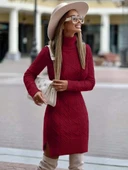 Kadın Uzun Kollu Loren Yünlü Motifli Midi Boy Triko Elbise thumbnail 1