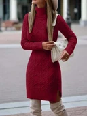 Kadın Uzun Kollu Loren Yünlü Motifli Midi Boy Triko Elbise thumbnail 2