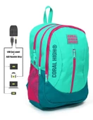 Coral High Sport Yeşil-Pembe Okul ve Günlük Sırt Çantası - USB ve AUX Çıkışlı thumbnail 1