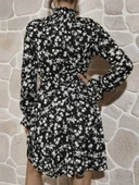 Kadın Uzun Kollu Balıkçı Yaka çiçek Baskılı Helen Kumaş Elbise thumbnail 3