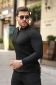 Erkek Fermuarlı Bisiklet Yaka Dokulu Uzun Kollu Triko thumbnail 2
