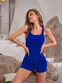 Kadın Kare Yaka Sırt Dekolte Detay Dalgıç Bodycon Mini Tulum thumbnail 4