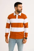 Erkek Polo Yaka Uzun Kollu Çizgili weatshirt Trend Rugby til  Turuncu thumbnail 1