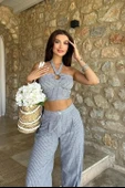 Vesna Keten Çizgili Crop Takım 98060025 thumbnail 3