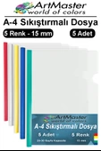 A-4 Sıkıştırmalı Yandan Sürgülü Dosya 5 Li 1 Paket ArtMaster A4 5 Renk Sıkıştırmalı Dosya 1 Paket Renkli Ofis Büro Okul thumbnail 1