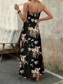 Kadın Ip Askılı V Yakalı çiçek Desenli Süprem Elbise thumbnail 2