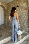 Vesna Keten Çizgili Crop Takım 98060025 thumbnail 7