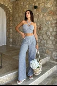 Vesna Keten Çizgili Crop Takım 98060025 thumbnail 4