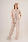 Ön Bağlama Detaylı Yelek Ve Pantolon Taş İkili Takım thumbnail 3