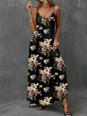 Kadın Ip Askılı V Yakalı çiçek Desenli Süprem Elbise thumbnail 4