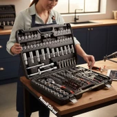 Lokma Anahtar Seti 173 Parça Profesyonel Çok Amaçlı El Alet Seti 1/2 3/8 1/4 6 Köşe CR-V Çelik thumbnail 4