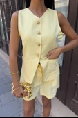 Gold Düğme Detaylı Yelek Şort Cotton Takım 10208 thumbnail 8