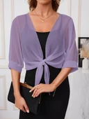Kadın Truvakar Kollu önden Bağlamalı Kısa şifon Bolero Ceket thumbnail 1