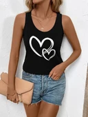 Kadın Askılı Yuvarlak Yaka Kalp Baskılı Viskon Bluz thumbnail 2