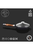 LAVA Döküm Yuvarlak Kızartma Tavası Cam Kapaklı Döküm Tak Ahşap Sap 28cm-LV Y TV 28 NH K3 BL thumbnail 3