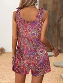 Kadın Omuzlardan Askılı Desenli Geniş Paçalı Süprem Tulum thumbnail 3