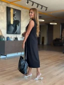 Kadın Modal Kumaş şerit Detaylı Fermuarlı Midi Elbise thumbnail 2