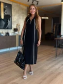 Kadın Modal Kumaş şerit Detaylı Fermuarlı Midi Elbise thumbnail 1